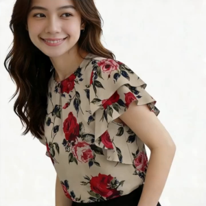 Vintage Daily Round Neck Pleated Ruffles T-shirts Soft Comfortable Tops For Women 2328