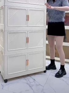 Goody Foldable Storage Cabinet for Clothes Plastic Storage Cabinet Transparent Storage Cabinet With Wheels Reinforcement
