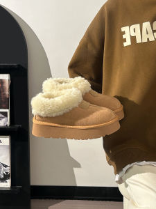 Warm Fleece Lined Short Booties Womens Winter Thickened Bottom Slip-On Shoes Bread Shoes round Toe Inner Heightening