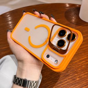 Ốp Lưng Kim Loại Mờ Trong Suốt Có Giá Đỡ Camera Cho iPhone 17/17 Air/16/15/14 Plus/13/12/11 Pro Max Với Sạc Không Dây Từ Tính
