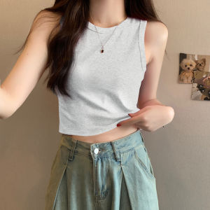 Áo Ba Lỗ Không Tay Ôm Vừa Vặn Mùa Hè Thời Trang Đỏ Rượu Vang Cho Nữ Áo Khoác Ngoài Ngắn Không Tay Màu Trắng Gợi Cảm