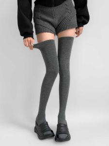สีเทาเข้ม ถุงเท้ายาว ผู้หญิง ฤดูใบไม้ร่วง ฤดูใบไม้ผลิ ขาบางสร้างเข่าสูง ผ้าฝ้าย ถุงน่องสไตล์ Jk Academy สีบริสุทธิ์สําหรับทุกฤดูกาล