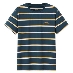 Jeep | Jeep American Retro Cotton T-Shirt Round Neck Striped Short Sleeve Loose Fit Men Women Summer Breathable Sweat Absorbent Casual Top