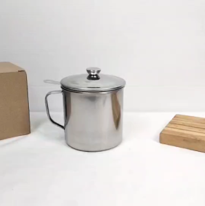 หม้อกรองน้ำมัน ขนาด 1.3/1.5 ลิตร สแตนเลส รุ่น T301 หม้อเก็บน้ำมัน ตะแกรงกรอง พร้อมฝาปิด