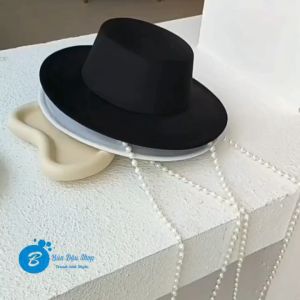 Mũ Dạ Nỉ Đỉnh Bằng Mix Quai Ngọc Thời Trang
