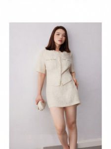 Fishbone Waist-Cinching Cotton Linen Gold Silk Blend Outfit