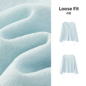Semir | Long Sleeve V-Neck Solid Color Linen-Like Loose Drawstring Blouse