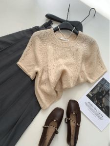 YUFUQING | Summer Short Knitted Sleeve T-Shirt Womens Unique Design Small Batch Popular Style Round Neck Regular Length Fashionable Top