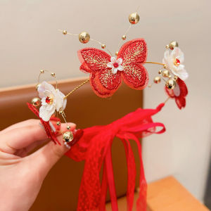 New Year Childrens Hair Accessories Girls Red Flower Plaited Headband Festive Visit Decorations Chinese Style Kids Accessories