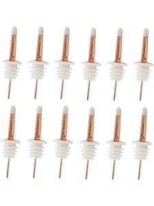 ชุดจุกเทเหล้า 12 ชิ้น - จุกเทเหล้าสแตนเลสและฝาปิดกันฝุ่นสำหรับขวดเหล้า สีเงินขาว