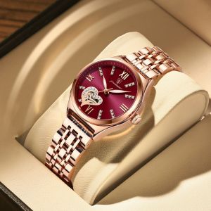 POEDAGAR Luxury Watch for Women Stainless Steel Original Quartz Women Watch Rose Gold Fashion Waterproof Date Luminous Ladies Watch Diamond Girl Wristwatch