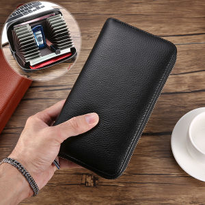 Large Capacity Genuine Leather Card Holder Wallet Mobile Phone Money ID VIP Business Card Pouch RFID Bag