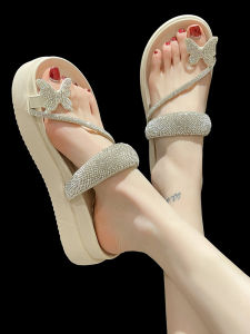 Fashionable Womens Summer Outdoor Slip-On Sandals with Butterfly Knot Toe Cover Thick Bottom Platform Casual Slip-On Shoes