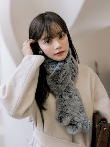 Handcrafted Fashionable Otter Rabbit Fur Scarf Warm Tri-Ball Womens Winter Scarf Double-Sided Rabbit Fur Scarf Korean Style