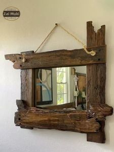 Japanese Wabi Sabi Style Wooden Wall Mount Square Mirror