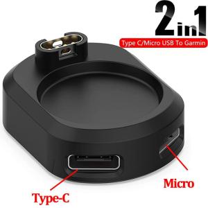 2 In 1 Micro Usb Type C Watch Charger Adapter For Garmin Fenix 5 6 7x Venu Vivoactive 4 3 Forerunner 255 955 Portable Chargers