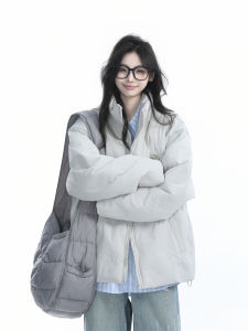 อุ่น สีขาว Duck Down เสื้อแจ็คเก็ตพัฟเฟอร์ ผู้หญิง หนาขึ้น ปกตั้ง ฤดูหนาว เสื้อโค้ท มีสไตล์ อเมริกัน ไม่จำกัดเพศ แฟชั่นพร็อพ