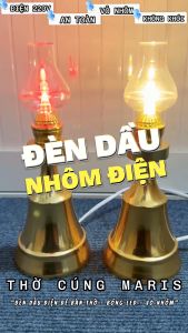 Đèn Dầu Nhôm CNC Màu Đồng Sử Dụng LED Tiết Kiệm Điện Để Bàn Thờ Phật Ông Bà Gia Tiên Cao 24CM Bảo Hành 6 Tháng
