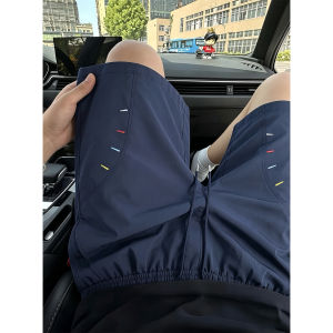 LIUBU | Navy Blue Oblique Embroidery Quick-Drying Mens Shorts