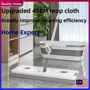 🔥 [Ready Stock]🔥  45CM ultra large flat mop self twisting ultra-fine fiber lazy mop 360 ° rotating mopwith scrapes sturdy and durable large mop大型平拖把