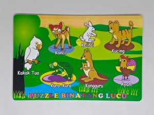 Mainan Edukasi Kayu Puzzle Hewan Lucu - Puzzle Binatang Lucu