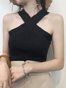 chaqi | Summer New Design Knitted Short Sleeveless Vest Irregular Womens Fashionable Slim Fit Tank Top Commute Style Pure Color