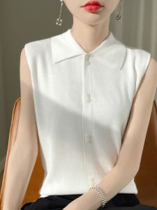 เสื้อกั๊กถักแขนกุดคอโปโลสไตล์ฝรั่งเศสสำหรับผู้หญิง เสื้อคลุมกันหนาวแบบมีฮู้ดทรงเข้ารูปที่สวมใส่สบายและทันสมัย