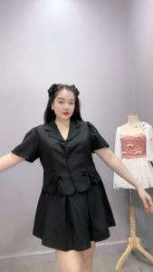 Set đồ tiểu thư BIGSIZE CÔ NHỎ áo sơ mi tay bồng croptop kèm chân váy xếp ly dáng chữ A xòe chất vải cotton xịn- SET72