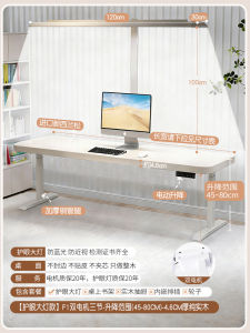 Ergonomic Height Adjustable Solid Wood Childrens Study Desk with Eye Protection Light Integrated Double Person Writing Desk