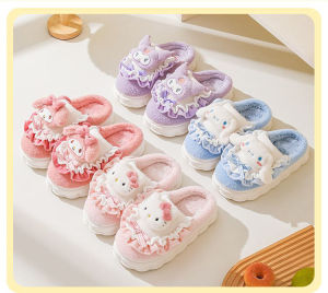 ULEEK Christmas Sanrio cinnamoroll kuromi cotton slippers cute cute plush warm home shoes non-slip womens autumn  winter warm cotton slippers