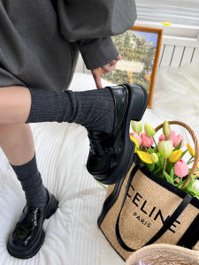 Deep Grey Knitted Socks Womens Basic Style Winter Warm Thickened Mid-Calf Pure Color Matching Casual Korean Version