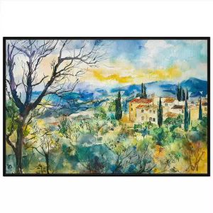 Tranh phong cảnh làng quê mùa hè màu nước. Tranh treo tường dán tường canvas trang trí. CGI-1865