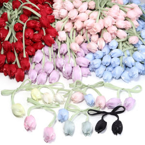 5pcs/lot Colorful Tulip Bow Flowers Patches 3D Flower Handmade Fabric Pillows Bags Crochet Decoration DIY Craft Home Accessories