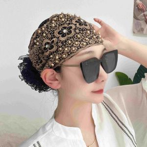 Stretch Turban Cap Soft Modal Hijab Cap Lace Scarf Womens Brown Headwear