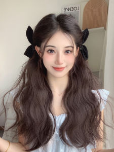 Wig Set Womens Long Hair One Piece Artificial Water Ripple Fluffy Hair Increase Invisible Long Curly Hair Three Pieces Hair Extension Patch