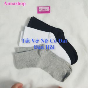 Tất vớ nữ dài ngang bắp chân màu trơn có đai đàn hồi mang giày thể thao 100% cotton co dãn tốt (MS 13014) Anna Shop