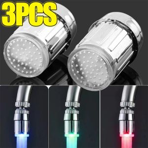 ก๊อกน้ำไวต่ออุณหภูมิ LED สำหรับห้องครัวก๊อกน้ำเครื่องเติมอากาศหัวก๊อกฝักบัวห้องน้ำประหยัดพลังงานน้ำเรืองแสงชุดก๊อกน้ำ3สี