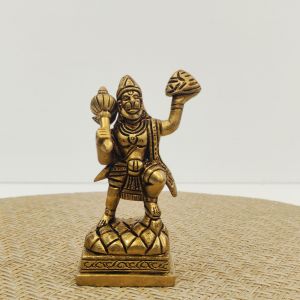 Brass Lord Mahabali Hanuman with Sanjeevani mountain Showpiece Statue Figurine 10 cm st663