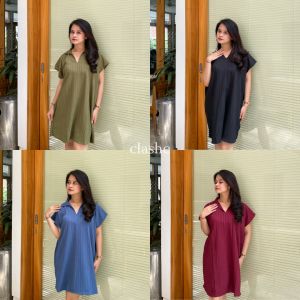 Dress Kerah Cantik Kekinian Gaun Wanita Dewasa Lady Crush Crinkle Anti Lecek Korean Style Terbaru Ootd Melanie Dress by Clashe