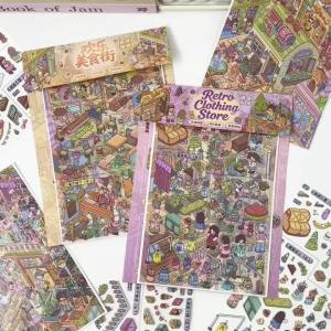 Cartoon Food Street And Clothing Store Landscape Stickers Healing 3D Miniature Scenes DIY Collage Sticker Birthday Holiday Gifts