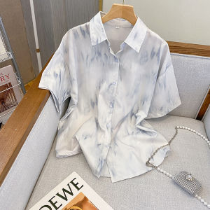 Fancy Print Shirt Womens Summer Thin Loose-Fitting Retro Hong Kong Style Hawaii Stylish Short-Sleeved Chiffon Shirt