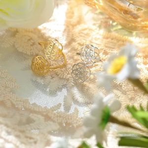 Skyrim Flower of Life Stainless Steel Open Rings Women Gold Color Sacred Geometry Adjustable Ring Amulet Jewelry Birthday Gifts