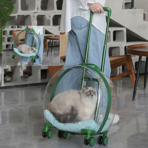 Pet Transparent Trolley Case Portable Backpack Dog Cat Travel Trolley Silent Wheel Handbag Supplies