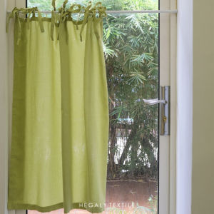 HEGALY Japanese Style Kitchen Door Curtain Cotton Linen Tie Design Light Translucent Not Private Green Small Window Curtain