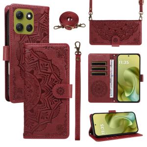 Mandala Embossed Leather Wallet Crossbody Phone Case For Motorola G67 G75 G86 G85 Edge 60 Pro 50 Fusion Wrist Strap Cover