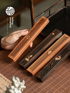 Black Ebony Wood Incense Box Stand Indoor Wooden Incense Burner Home Use Aromatic Tea Ceremony Desktop Handmade Craft