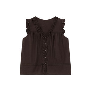 NIHAOKANONG | Áo Blouse Vòng Cổ V Tay Bồng Dải Xếp Ly