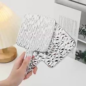 Square Handheld Mirror with Electroplated Ripple Design Portable Cosmetic Tools Makeup Mirror Gift for Women