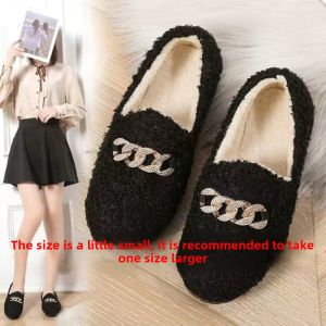 Womens Fluffy Bean Shoes 2025 New Style Autumn Winter Warm Flat Bottom Fashionable Casual Loafers Comfortable Cotton Shoes