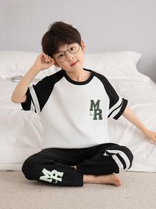 Miiow | Pure Cotton Summer Pajamas For Boys Short Sleeve Thin Cartoon Design Breathable Comfortable Sleepwear Suitable For Outdoor